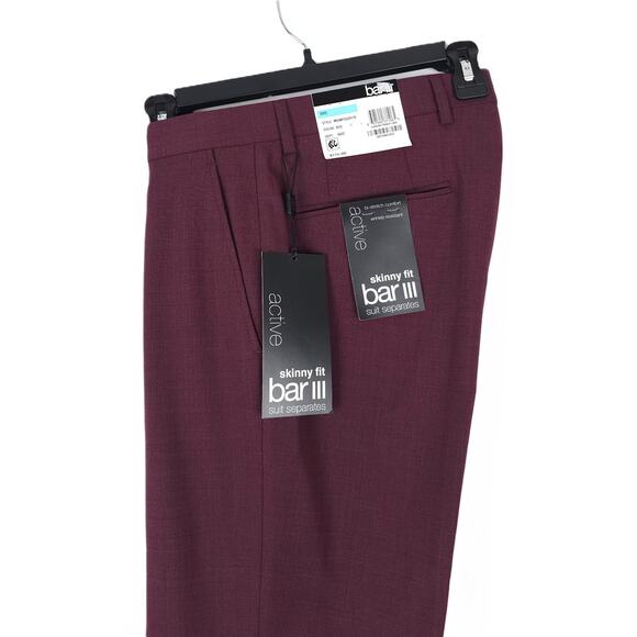 Bar III Men's Skinny-Fit Active Stretch Wool Suit Pants Red Solid 33x30 NWT - Picture 1 of 6